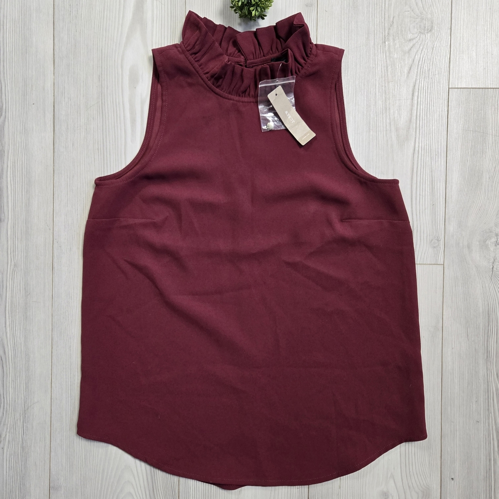 J.Crew Sleeveless Burgundy Ruffle Neck Top